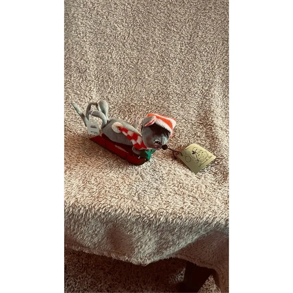 Annalee Doll Christmas Mouse Sledding 1965